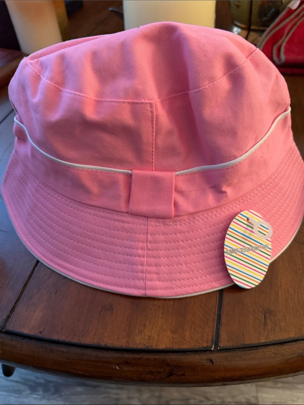 Pink Bucket Hat with Contrast Piping